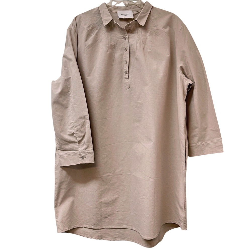 Pomander Place Polly Beige 100% Cotton 3/4 Sleeve Shirt Dress XXL Y187157
